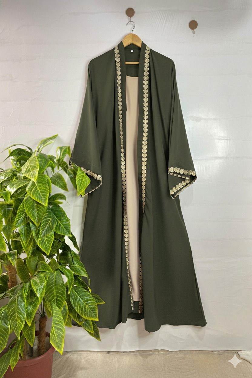 Noorulayn Front Open Style Embroidered Abaya with Stoller