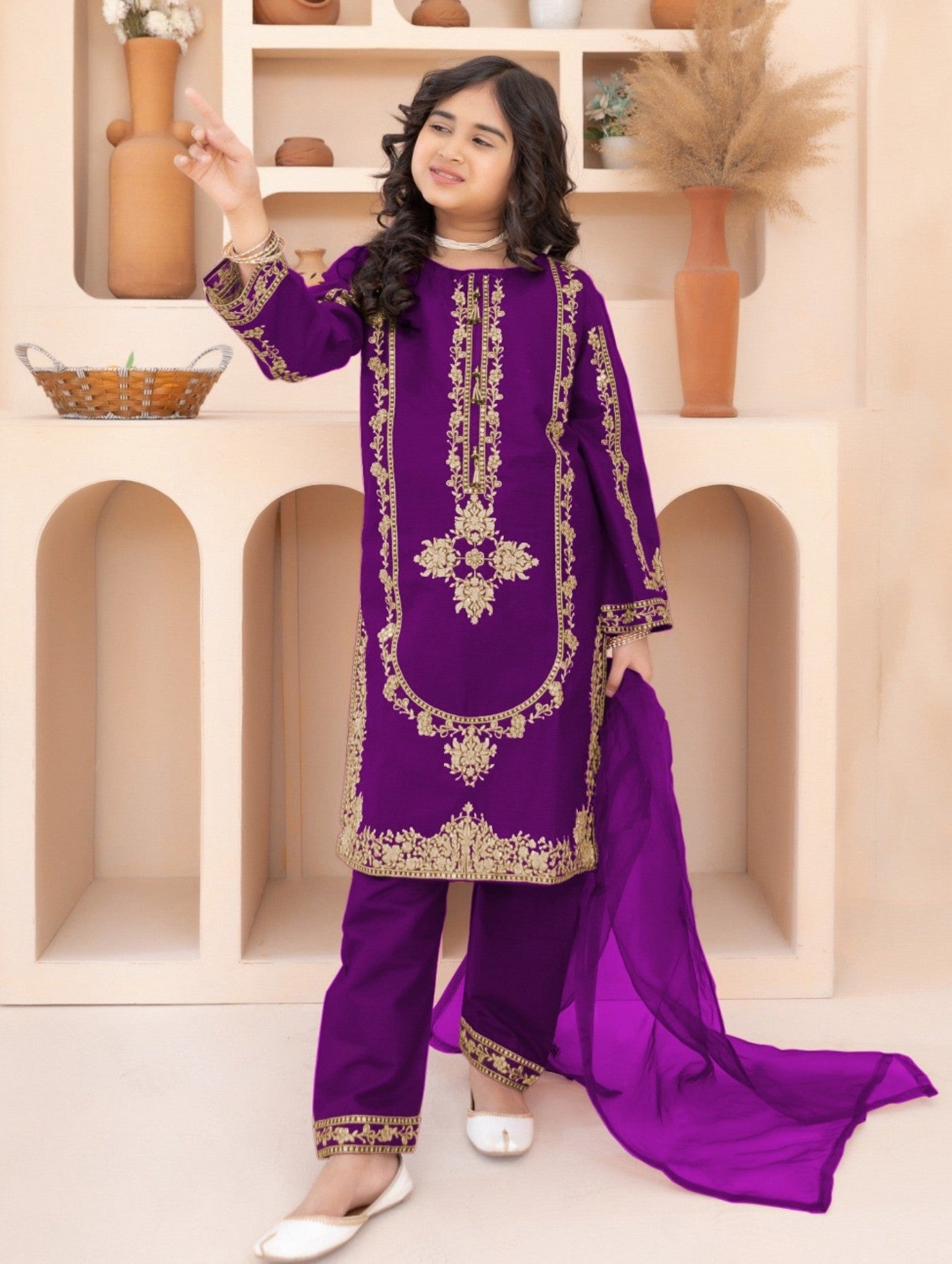 Masoom Rang Kids 3-Piece Embroidered Suit