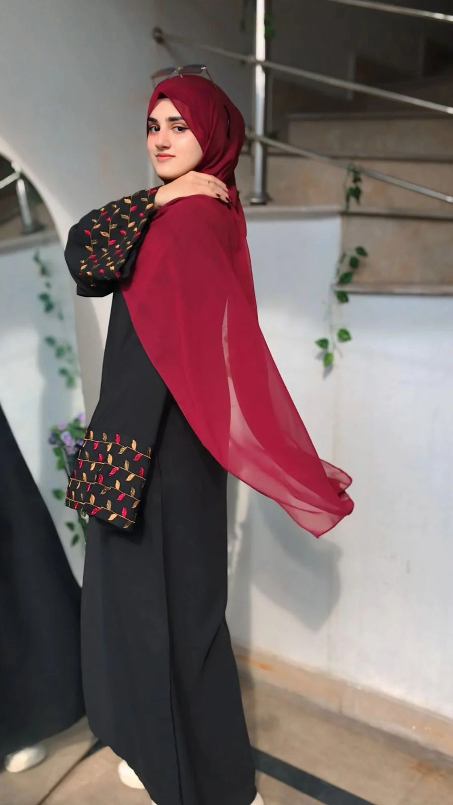 Elan Sleeves Embroidered Abaya With Stoller