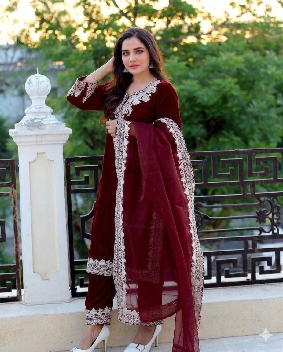 Hoorain 3-Piece Embroidered Suit